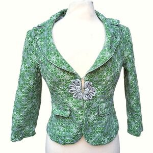 Nanette Lepore for Nieman Marcus Lime Green Floral Embroidered Short Blazer 10